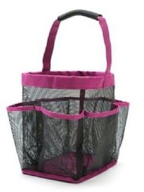 Shower Caddy Tote Mesh Organizer Bag Pockets Black Pink Dorm Travel Craft NEW